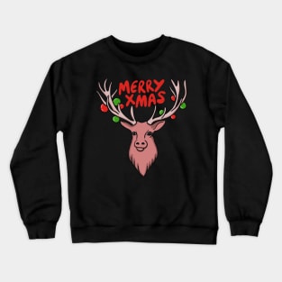 Merry Xmas - Abstract Minimal Christmas Deer (Reindeer) Crewneck Sweatshirt